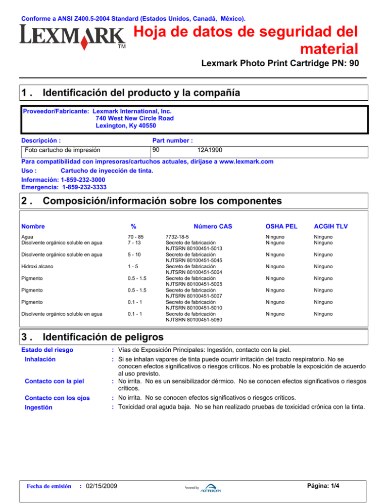 Hoja De Datos De Seguridad Del Material