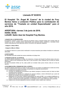 Llamado Nº 03/2016 El Hospital “Dr. Ángel M. Cuervo” de la ciudad