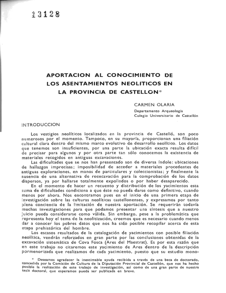 Aportacion Al Conocimiento De Los Asentamientos Neoliticos En La 5379