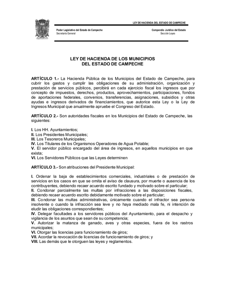 ley de hacienda de los municipios del estado de campeche ley de hacienda de los municipios del estado de campeche