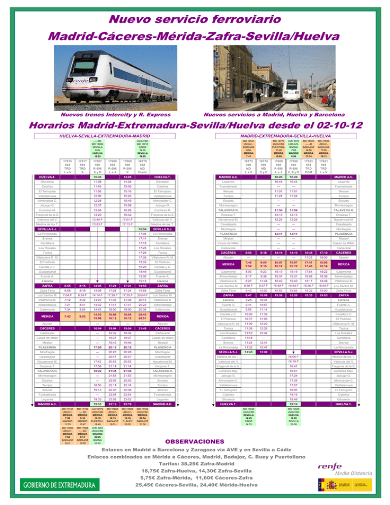 Promoción Horario trenes MadridZafra