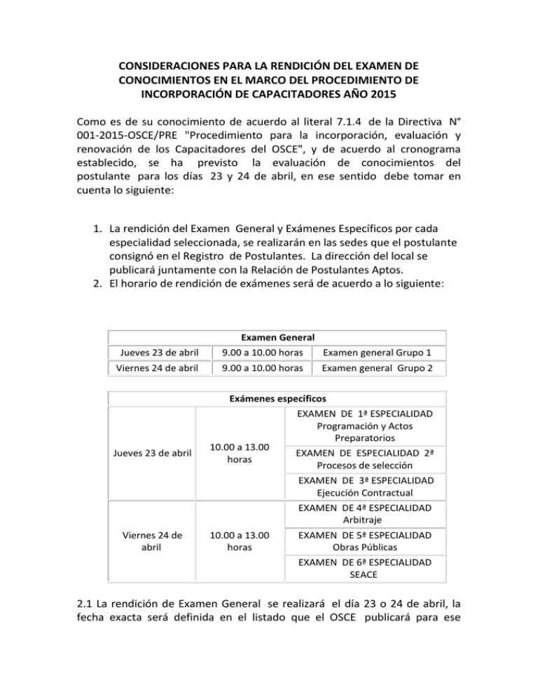 Consideraciones Para El Examen