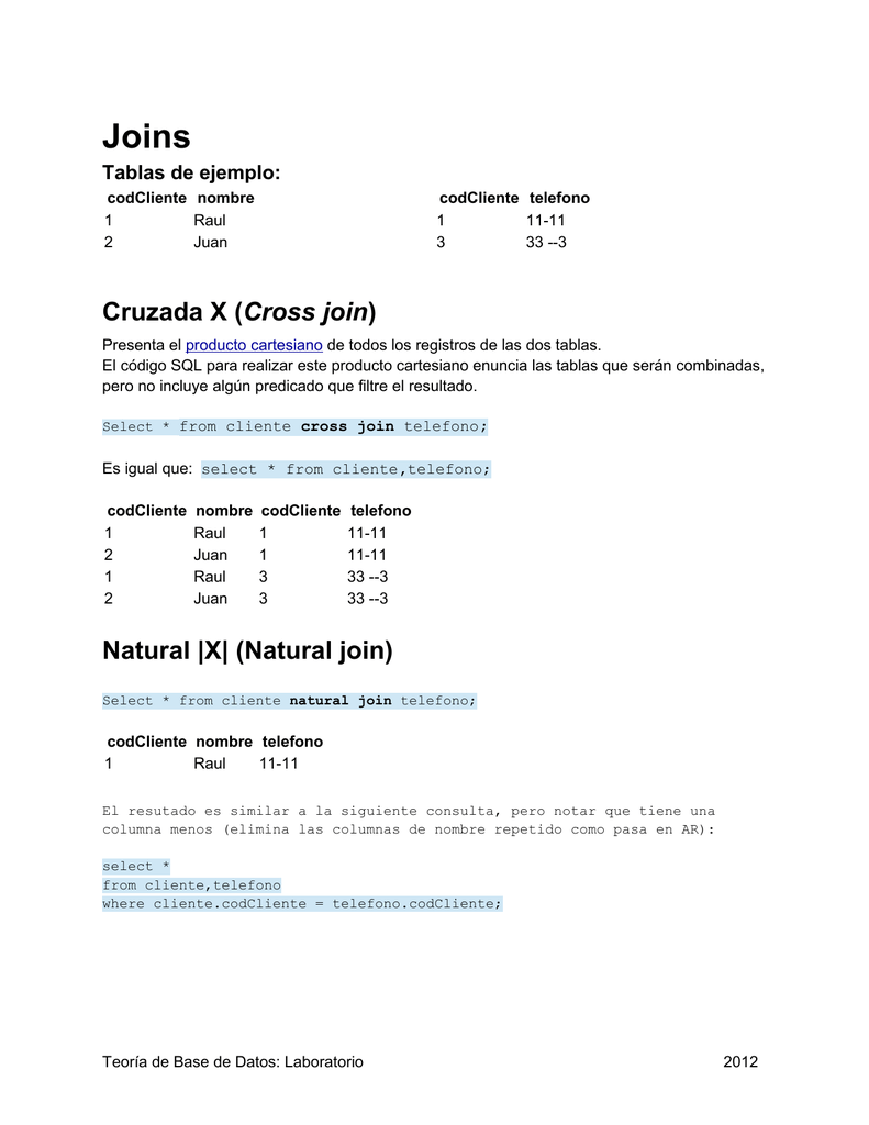 Cruzada X Cross Join Natural X Natural Join