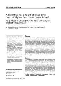 Adiponectina: una adipocitoquina con múltiples funciones protectoras*
