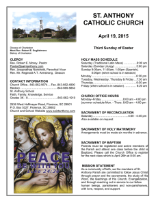 April 19, 2015 St Anthony Florence SC bulletin