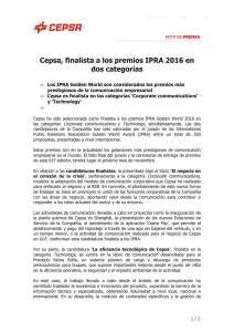 Cepsa, finalista a los premios IPRA 2016 en dos categorías