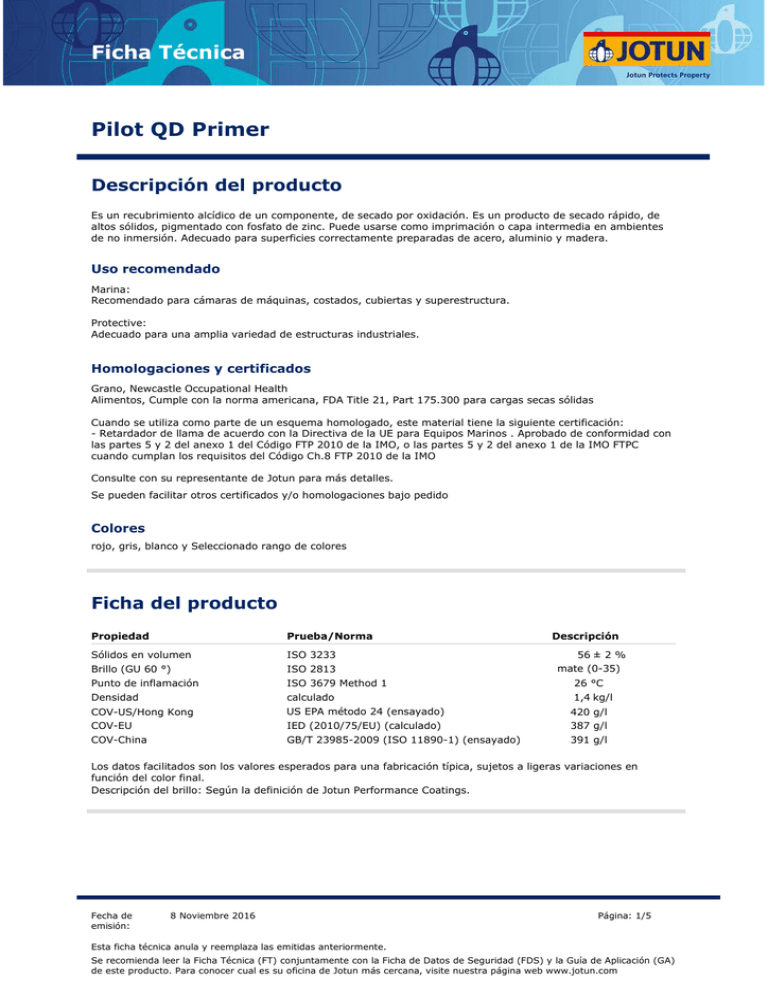 Ficha Técnica Pilot QD Primer