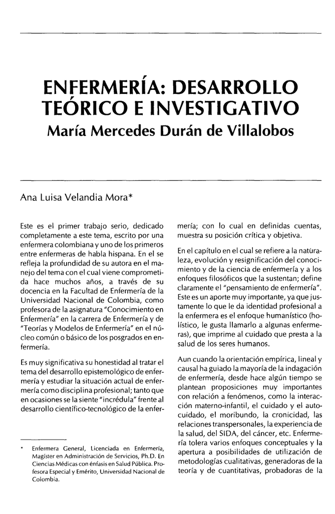 Enfermería: Desarrollo Teórico E Investigativo