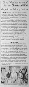 Cinta "Mar&iacute;a Antonieta - Universidad Cat&oacute;lica del Maule