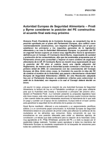 Autoridad Europea de Seguridad Alimentaria ± Prodi y