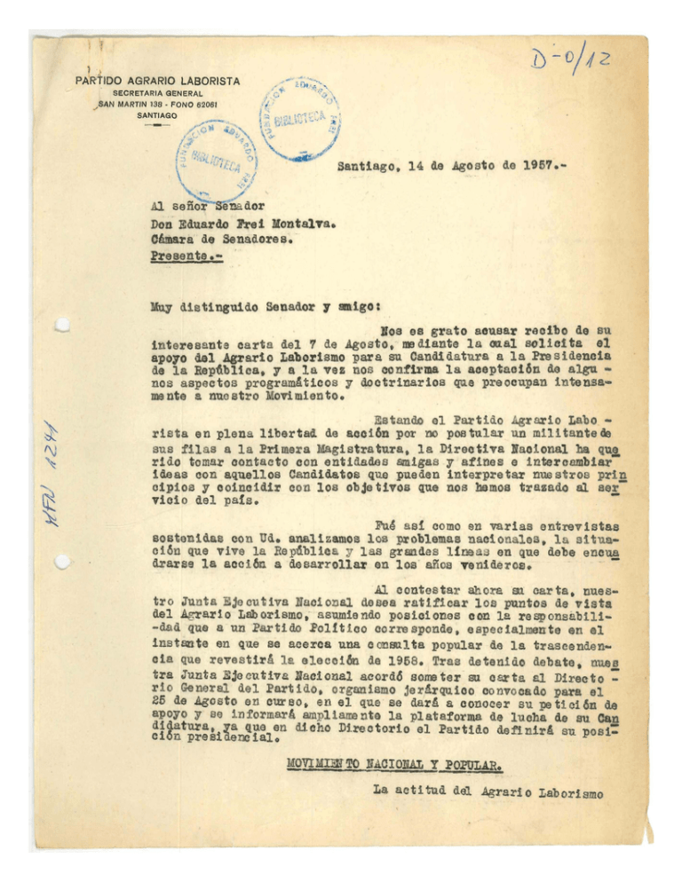 1 i PARTIDO AGRARIO LABORISTA Historia Política Legislativa