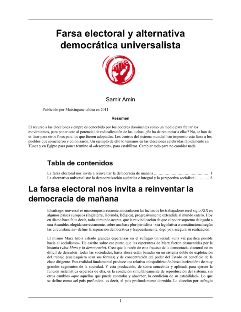 Farsa Electoral Y Alternativa Democr tica Universalista