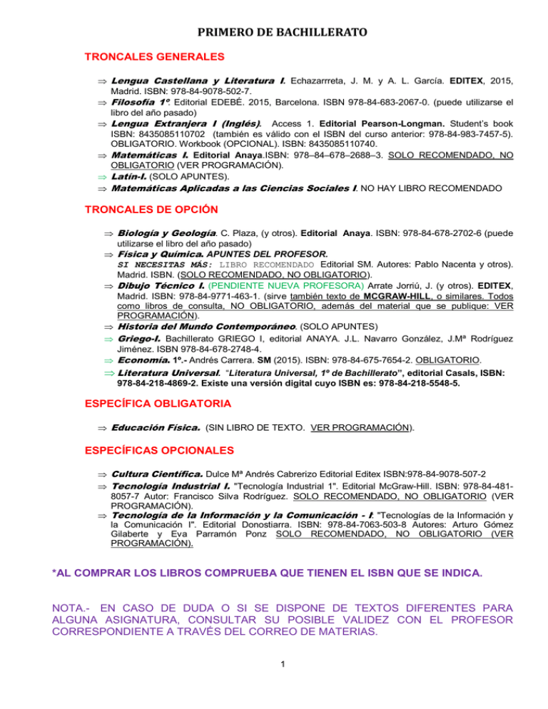 Primero De Bachillerato Bachillerato A Distancia 