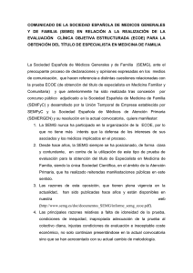 comunicado de la sociedad española de medicos generales