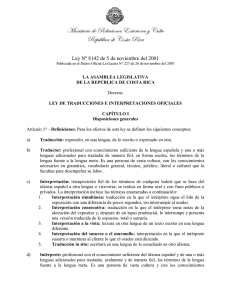 Ley Ley de Traducciones e Interpretaciones Oficiales, Ley Nº 8142