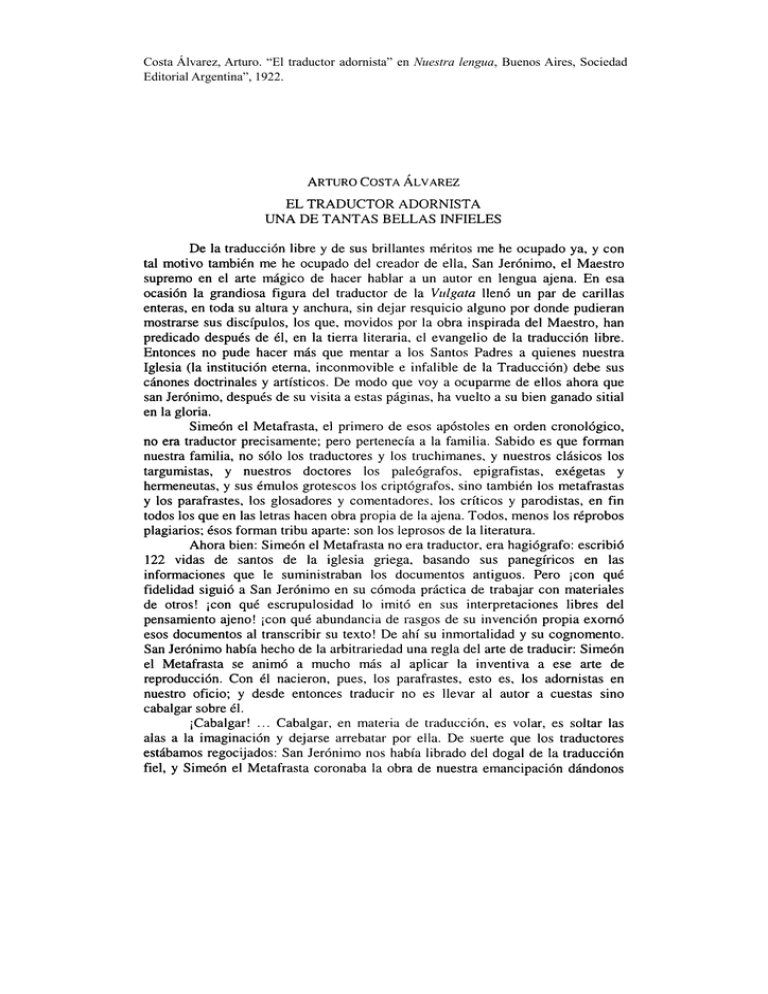 El Traductor Adornista Una De Tantas Bellas Infieles