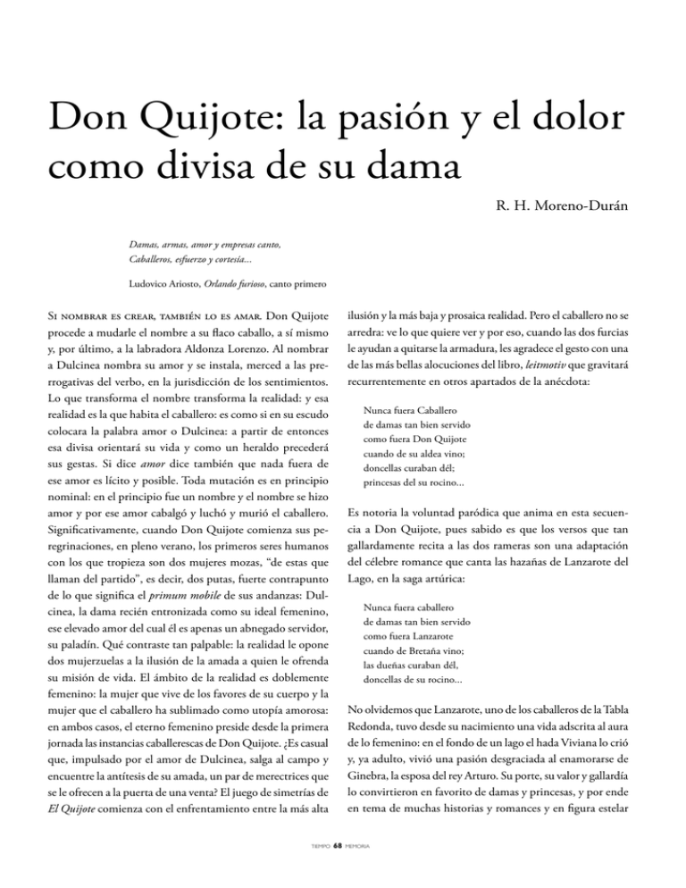 Don Quijote la pasión y el dolor como divisa de su dama