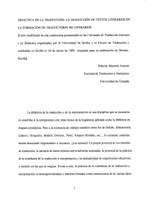 didáctica de la traducción: la traducción de textos lïterarios en