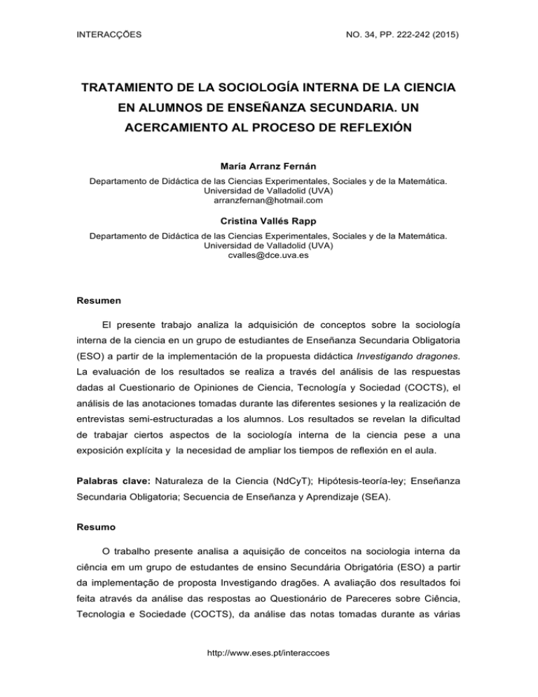 Tratamiento De La Sociolog a Interna De La Ciencia En Alumnos De