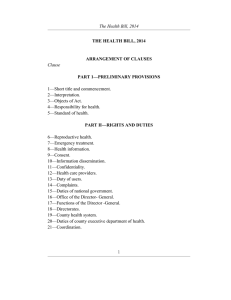 THE HEALTH BILL, 2014 - Commission for the Implementation of