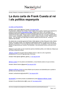La dura carta de Frank Cuesta al rei i als polítics espanyols