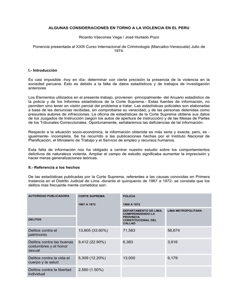 ALGUNAS CONSIDERACIONES EN TORNO A LA VIOLENCIA EN