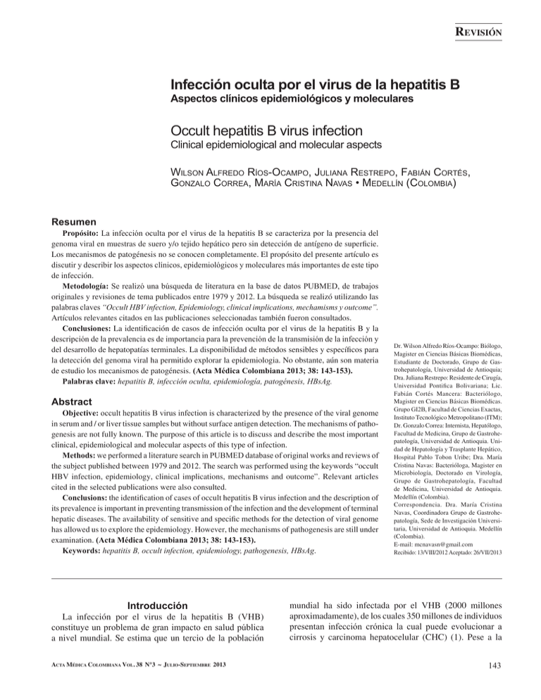 Infección Oculta Por El Virus De La Hepatitis B Occult Hepatitis B Virus