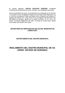 Reglamento del Rastro Municipal en el Municipio de Lerdo, Durango.