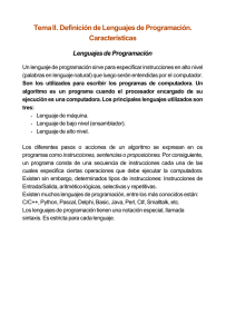 Tema II. Definición de Lenguajes de Programación. Características