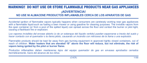 warning!! do not use or store flammable products near gas appliances
