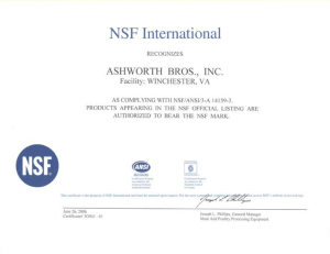 NSF International Certificate