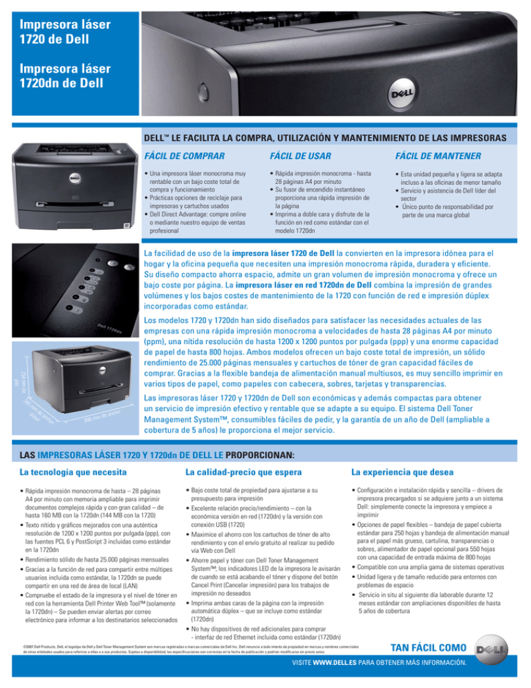 Impresora láser 1720 de Dell Impresora láser 1720dn de Dell