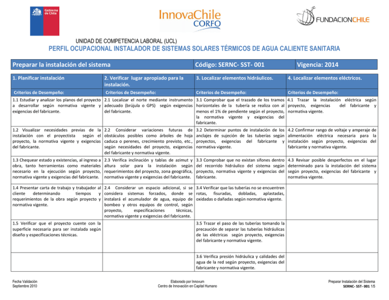 PERFIL OCUPACIONAL INSTALADOR DE SISTEMAS SOLARES