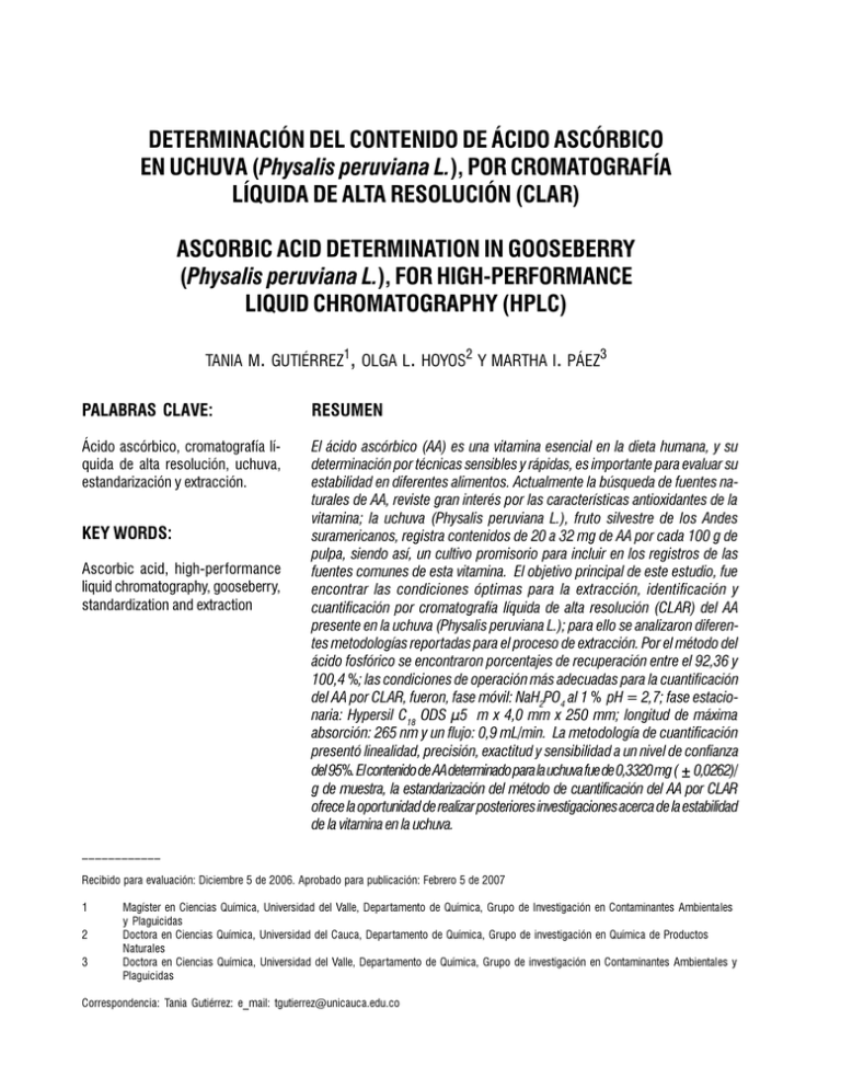 Determinacion De ácido Ascórbico Por HPLC