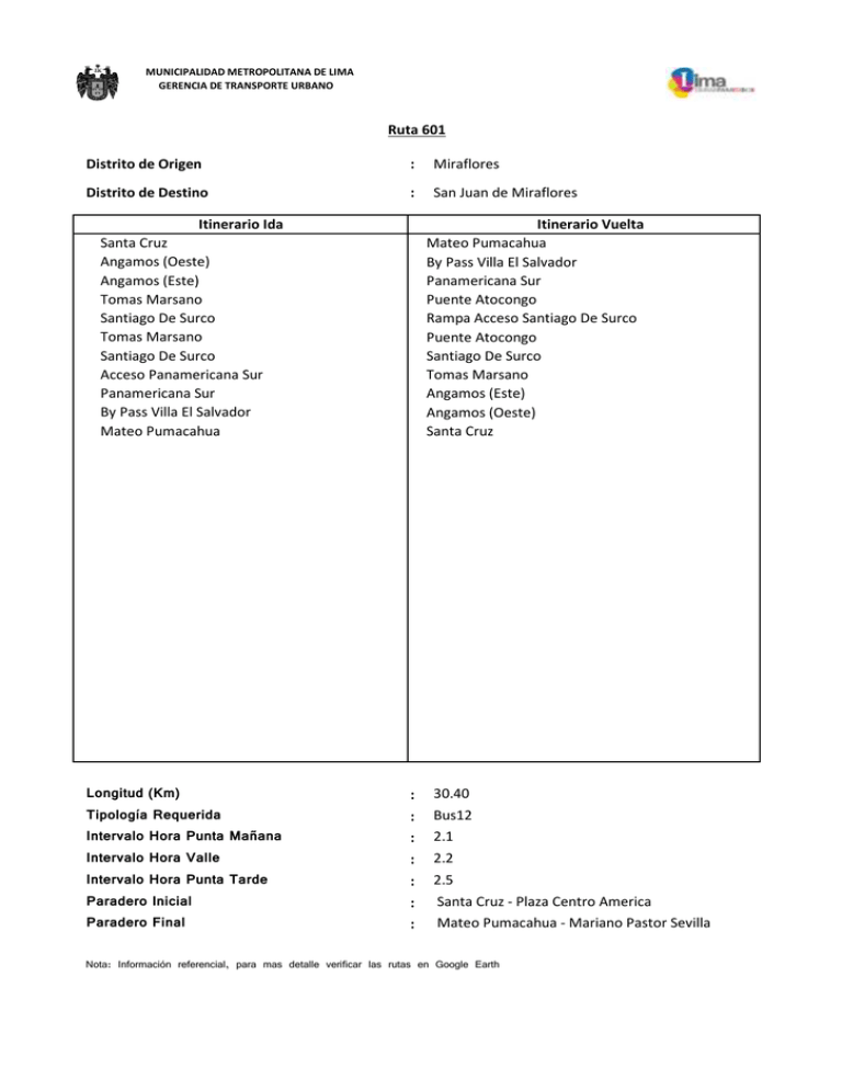 Itinerarios De Rutas Y Servicios