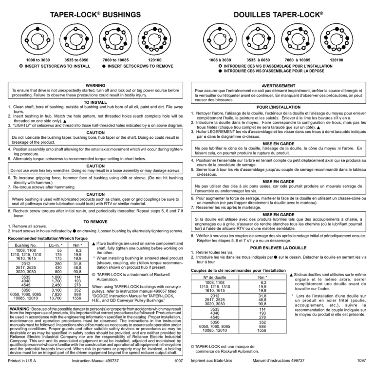 taperlock® bushings douilles taperlock