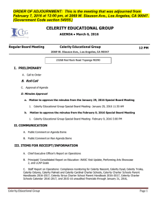 Agenda Celerity Educational Group Board February 7, 2016