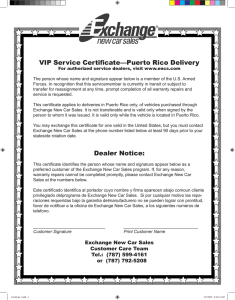 VIP Service Certificate—Puerto Rico Delivery Dealer Notice: