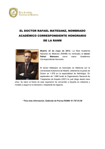 EL DOCTOR RAFAEL MATESANZ, NOMBRADO ACADÉMICO