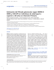 Estimación del filtrado glomerular según MDRD-4 IDMS y CKD