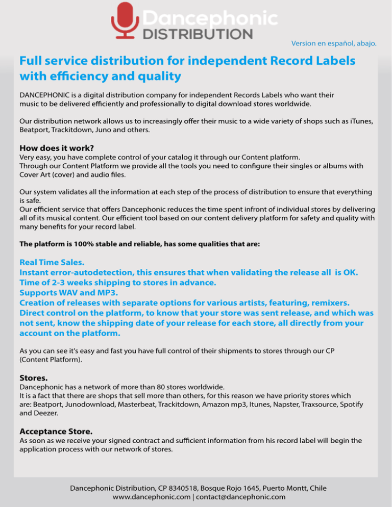 Full service distribution for independent Record Labels