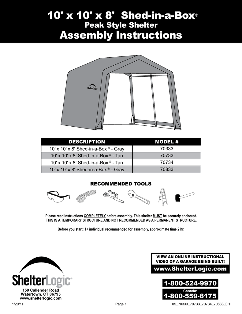 10` x 10` x 8` Shed-in-a-Box® Assembly Instructions