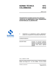 NTC 4532: Tarjetas de Emergencia para Transporte de Mercanc&iacute;as Peligrosas
