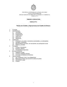 Títulos de Crédito y Operaciones de Crédito de Dinero.