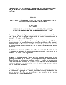 Reglamento de la institución del defensor del cliente en