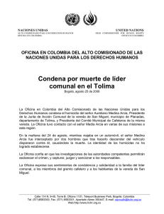 Condena por muerte de líder comunal en el Tolima