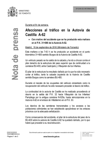 Afecciones al tráfico en la Autovía de Castilla A-62