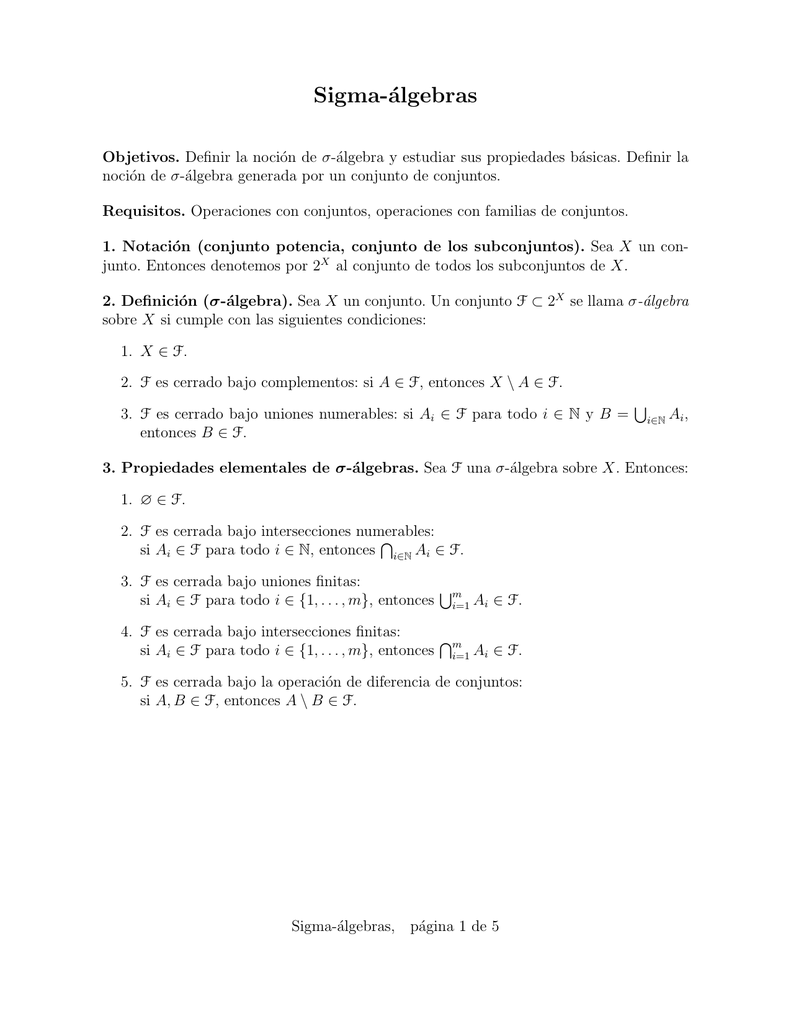 Sigma-álgebras - Apuntes Y Ejercicios De Matemáticas, Egor