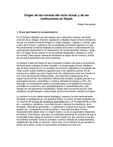 Origen de las normas del recto actuar y de las instituciones en Hayek