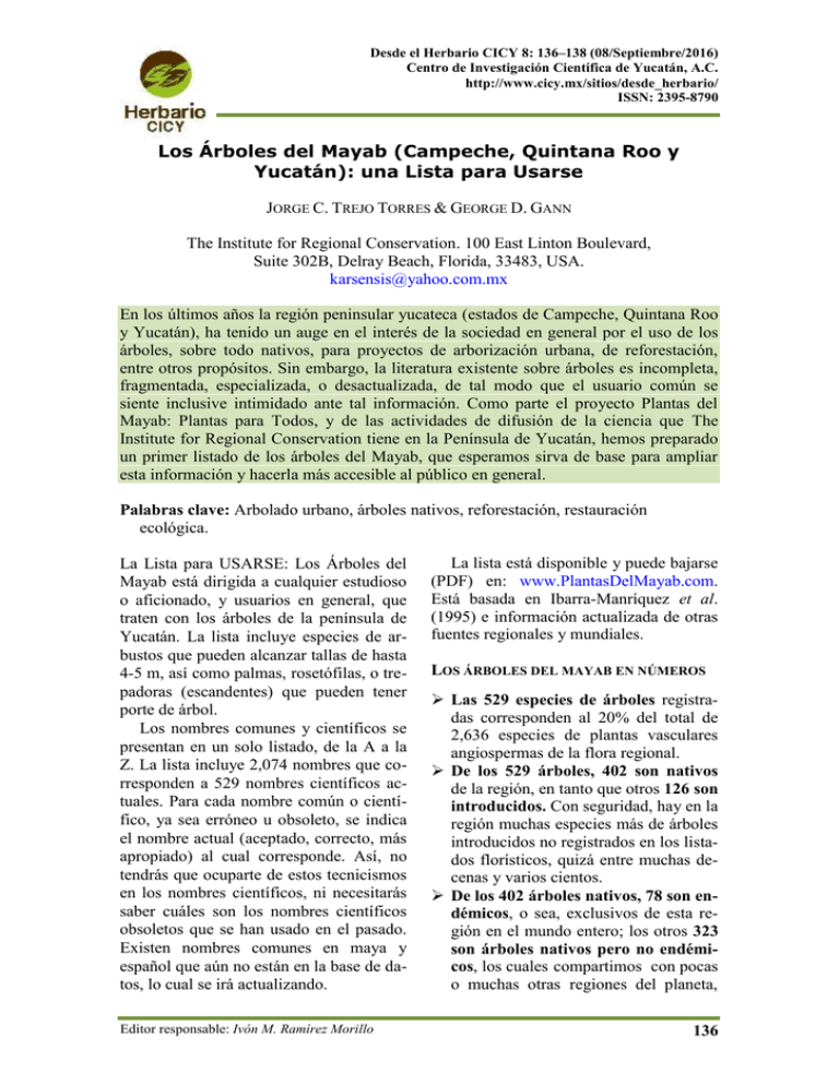 Los Árboles del Mayab (Campeche, Quintana Roo y Yucatán): una